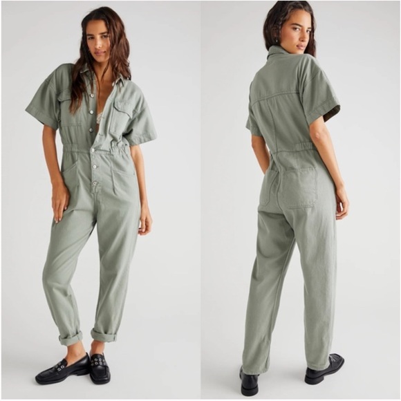 Free People Pants - NWT Free People Marci Coverall Utility Jumpsuit Washed Army Sz S